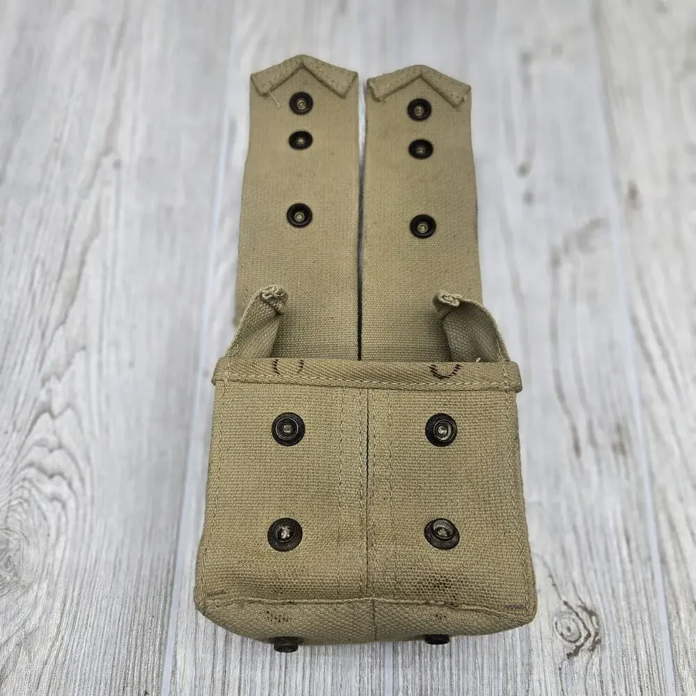Vintage 1977 Israeli Military Ammo Pouch‎ Canvas Tan Snap Belt Mag Magazine Case